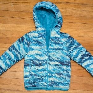 Blue Patterned Hooded Jacket